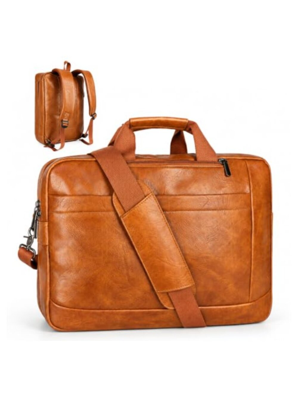 17.3" Canvas/Leather Laptop Messenger Bag for Men Convertible Briefcase